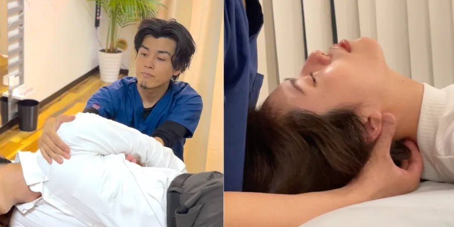 六本木の整体サロン「モビリティ整体ソシオ」で行う関節調整と首の筋緊張を和らげる手技を紹介する施術イメージ写真