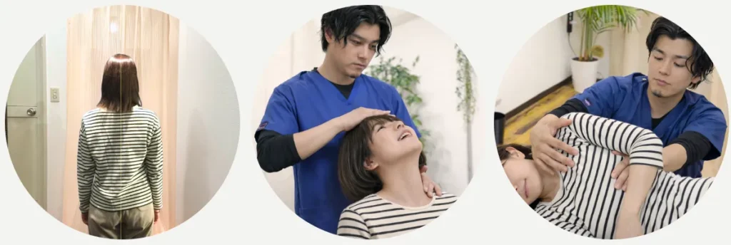 六本木の整体モビリティ整体ソシオ|自律神経の不調に対する姿勢・頸部・可動域チェックの様子