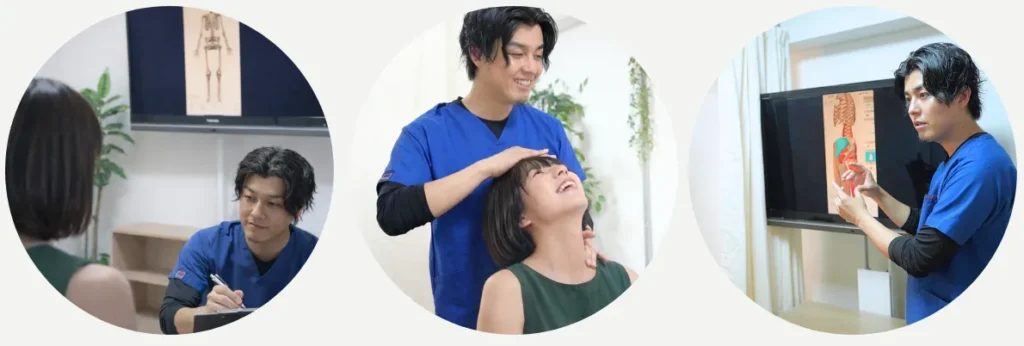 六本木の整体モビリティ整体ソシオで行う自律神経不調の評価|問診・頭部調整・身体状態の説明イメージ