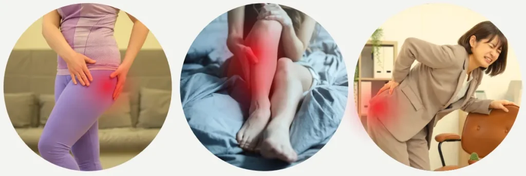 六本木の整体モビリティ整体ソシオ｜坐骨神経痛でみられるお尻・脚の痛みやしびれのイメージ