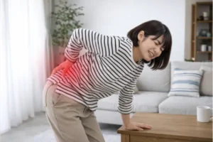 六本木の整体モビリティ整体ソシオ｜ぎっくり腰で腰に激しい痛みを感じ動けない女性のイメージ