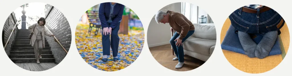 六本木の整体モビリティ整体ソシオ｜階段・歩行・立ち上がり・正座など膝の痛みが出やすい日常動作のイメージ