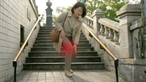 六本木の整体モビリティ整体ソシオ｜階段の上り下りで膝の痛みを感じる女性のイメージ